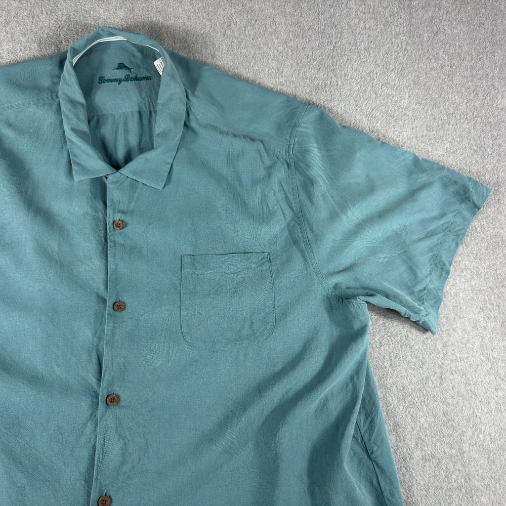 Tommy Bahama 100% Silk Hawaiian Camp Shirt Blue Floral XXXL Tall Button Up